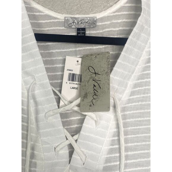 NWT J. Valdi Santa Barbara Big Shirt Tunic LaceUp Texture Stripe Coverup L White - Picture 7 of 15